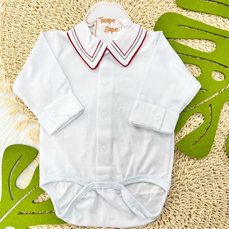 Body gola bordada Vermelho e Verde- MANGA LONGA